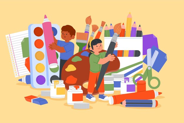 Hand drawn art supplies background