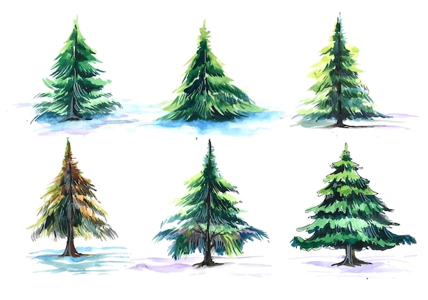 Hand drawn artistic christmas tree collection design