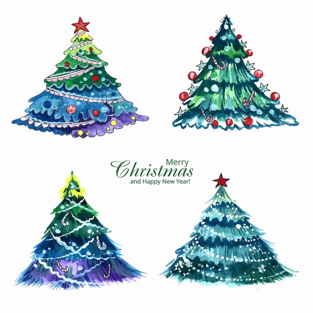 Hand drawn artistic decorative christmas tree set design