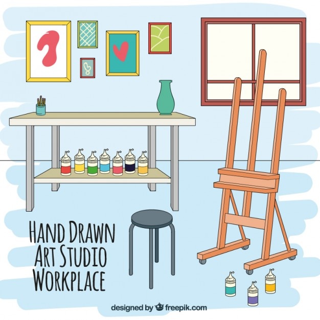 Hand drawn artistic workplace