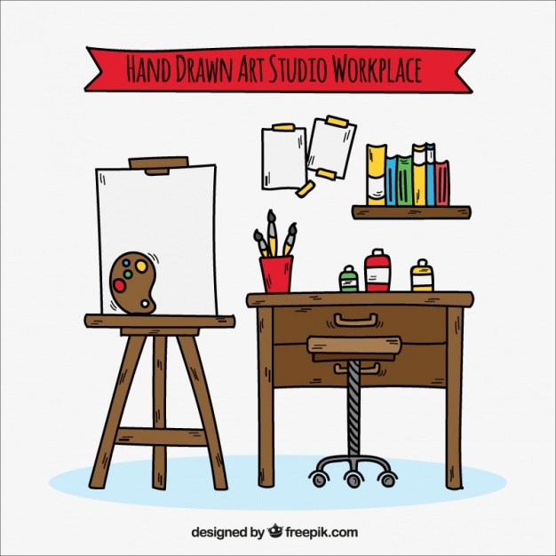 Hand drawn artistic workplace