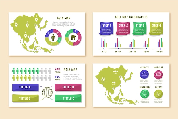 무료 벡터 손으로 그린 아시아지도 infographic