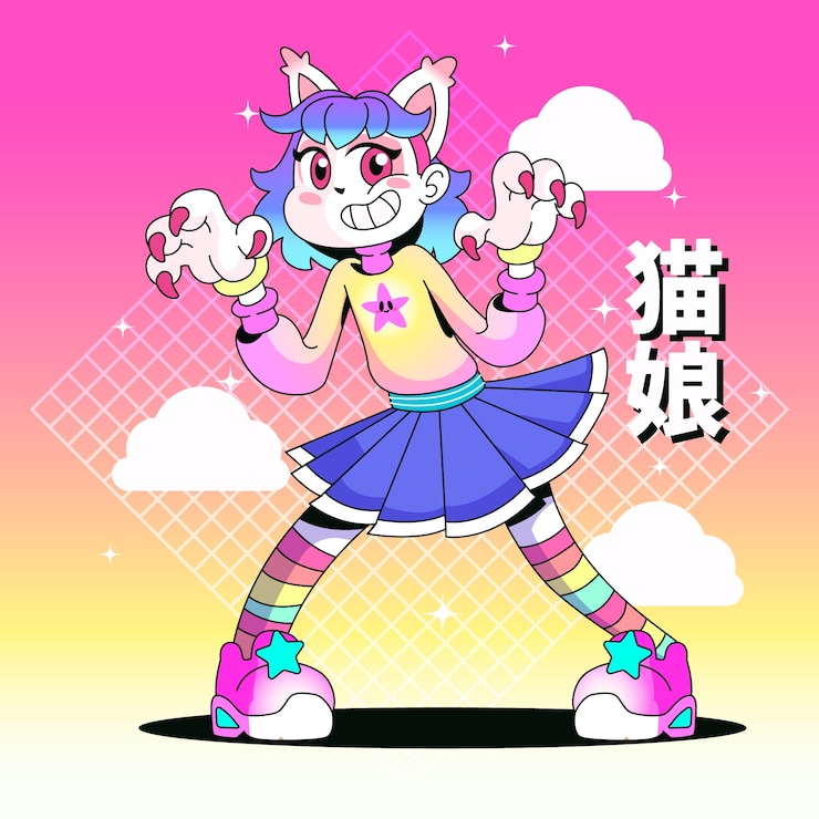 무료 Vector 손으로 그린 아시아 만화 캐릭터 일러스트