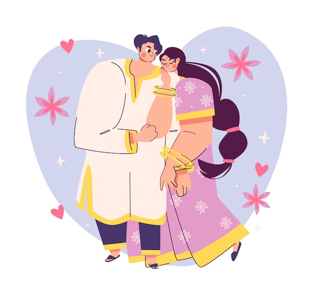 Free vector hand drawn asian couple illustration