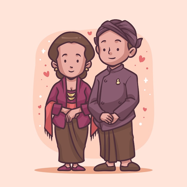 Hand drawn asian couple illustration