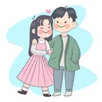 Free vector hand drawn asian couple illustration