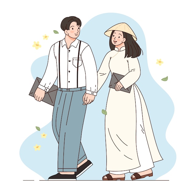 Free vector hand drawn asian couple illustration