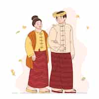 Бесплатное векторное изображение Нарисованная рукой иллюстрация азиатской пары