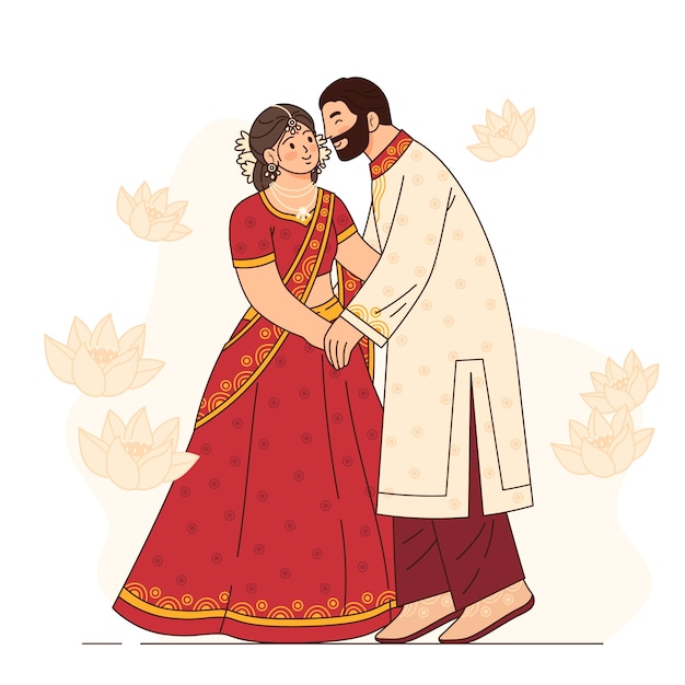 Free vector hand drawn asian couple illustration