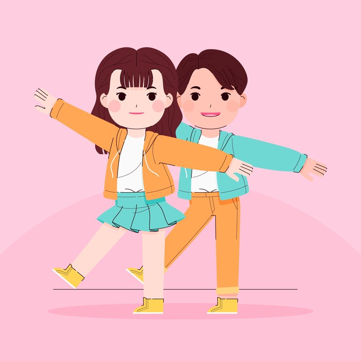 無料Vector 手描きアジア カップル イラスト