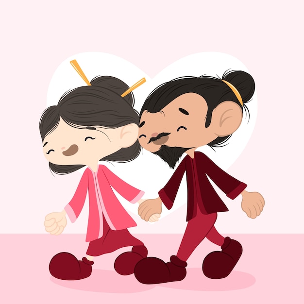 Free vector hand drawn asian couple illustration