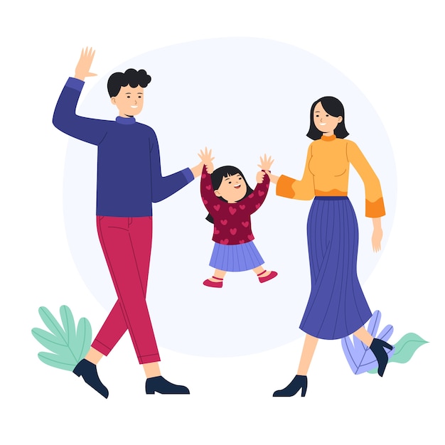 Бесплатное векторное изображение Ручной обращается азиатская семейная иллюстрация