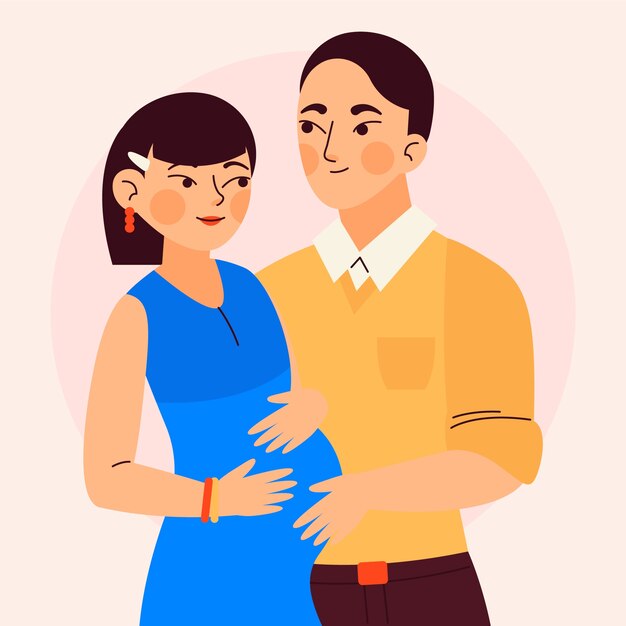 Hand drawn asian family illustration