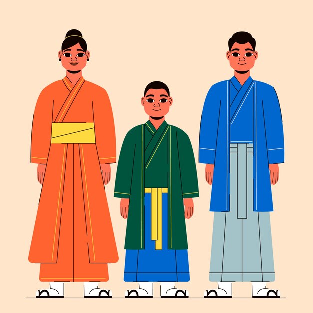 손으로 그린 아시아 가족 그림