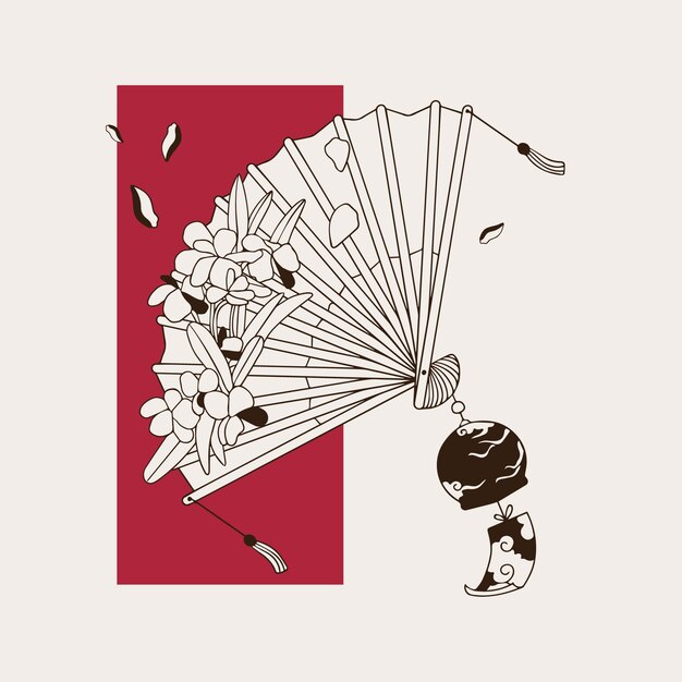 hand drawn asian fan illustration
