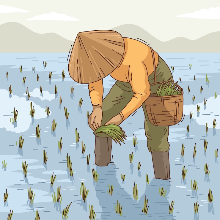 무료 Vector 손으로 그린 아시아 농부 그림