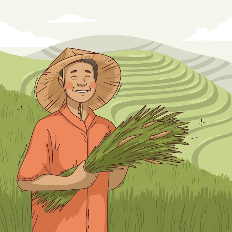 無料Vector 手描きのアジアの農家のイラスト