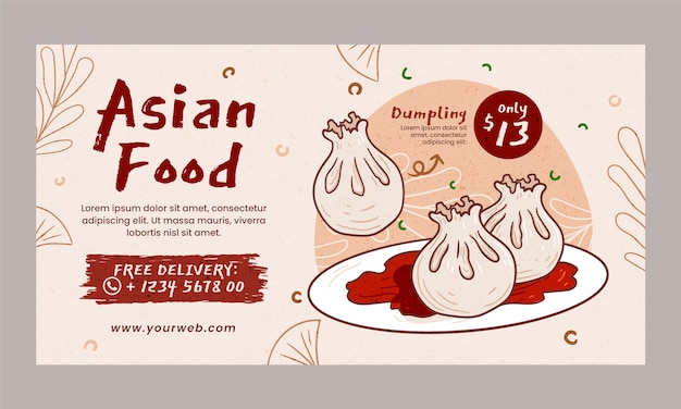 手描きアジア料理facebook投稿テンプレート