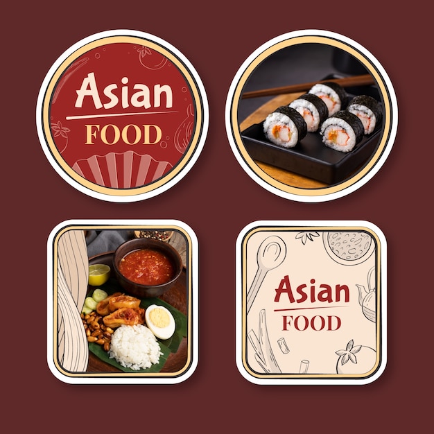 Free vector hand drawn asian food labels template