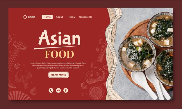 Hand drawn asian food landing page template