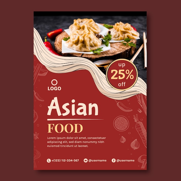 Free vector hand drawn asian food poster template