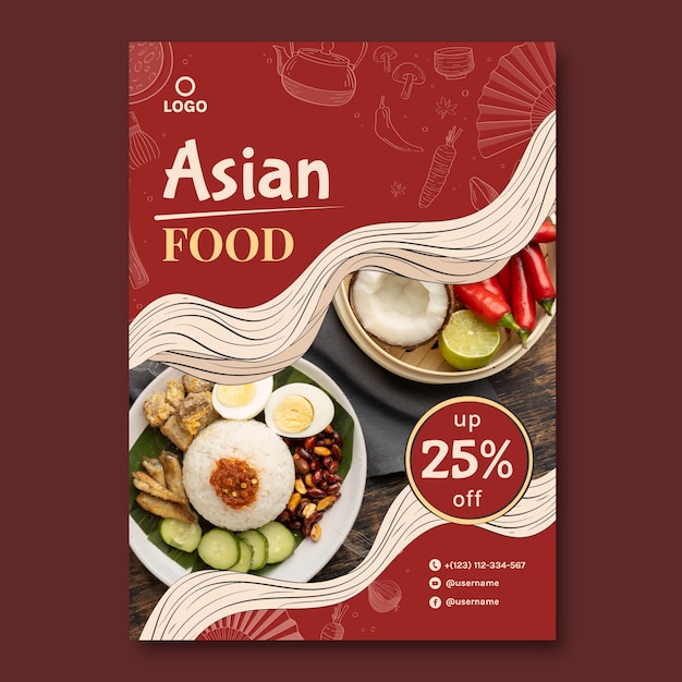 Free vector hand drawn asian food poster template