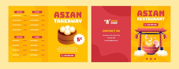 Free vector hand drawn asian food restaurant brochure template