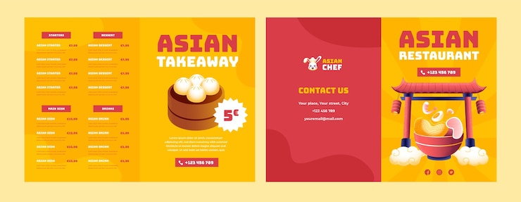 Free Vector hand drawn asian food restaurant brochure template