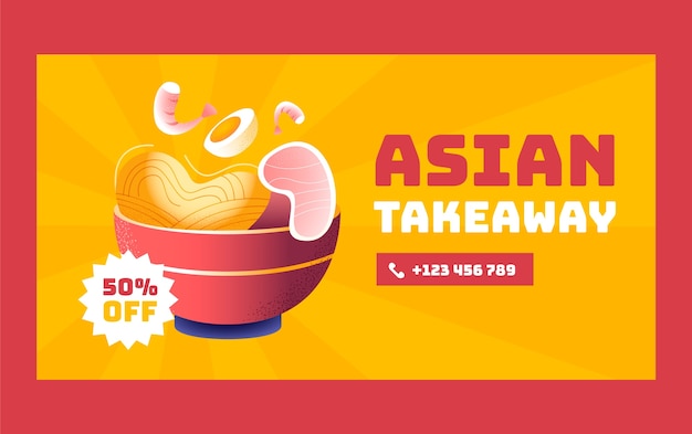 Hand drawn asian food restaurant social media promo template