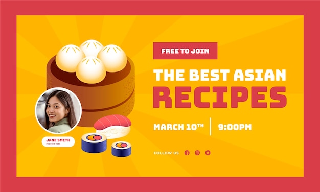 Free vector hand drawn asian food restaurant webinar template