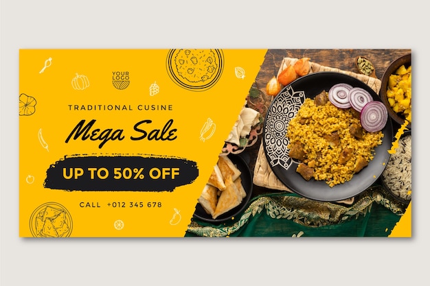 Hand drawn asian food sale banner template