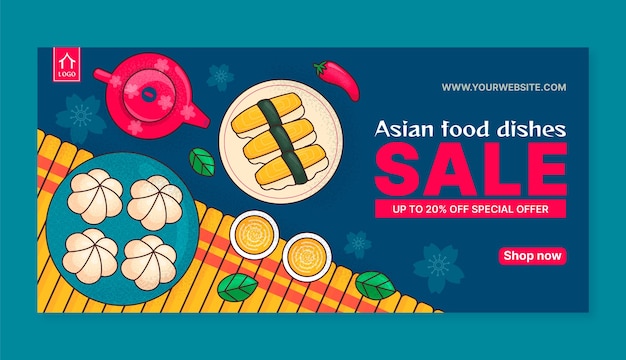 Free vector hand drawn asian food sale banner