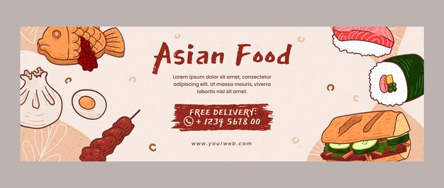 Hand drawn asian food twitter header template