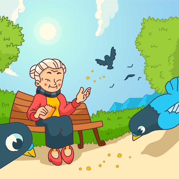 Free Vector hand drawn asian old people illustration