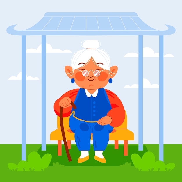 Hand drawn asian old people illustration