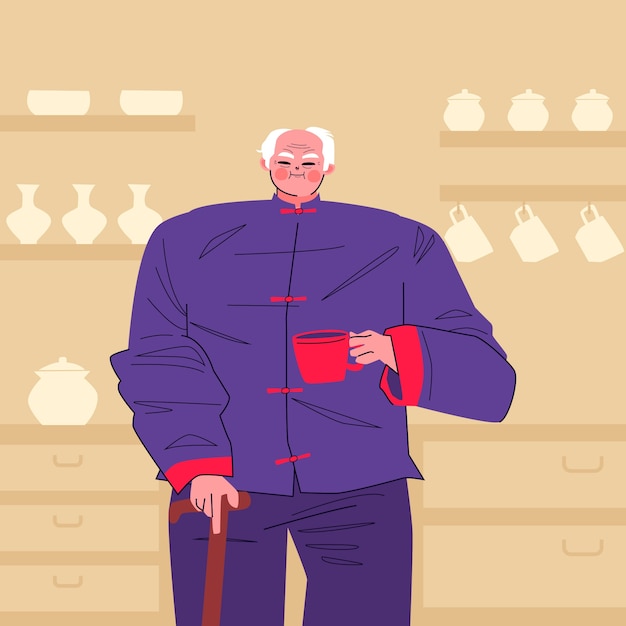 Free vector hand drawn asian old people illustration