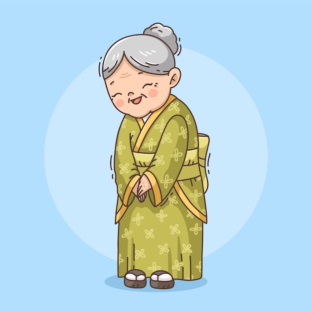 Free vector hand drawn asian old people illustration