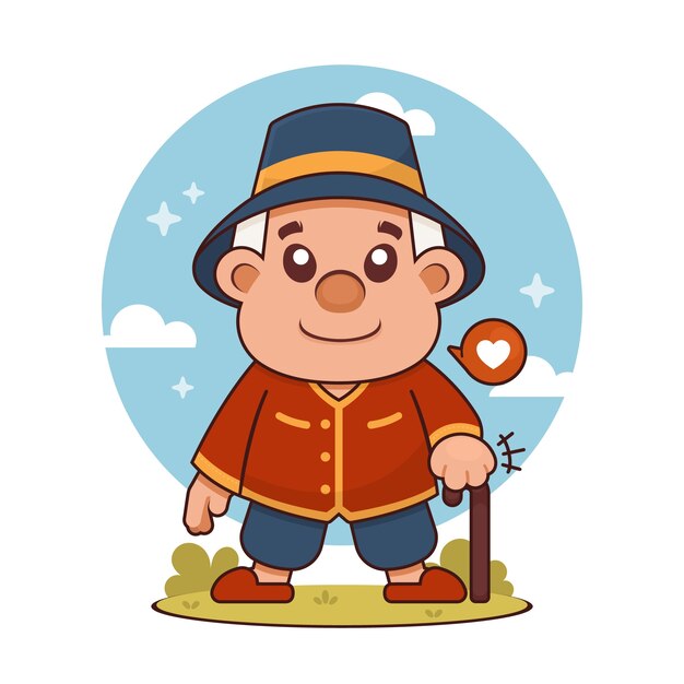 손으로 그린 아시아 노인 그림