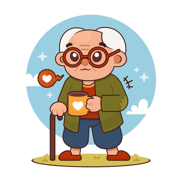 손으로 그린 아시아 노인 그림