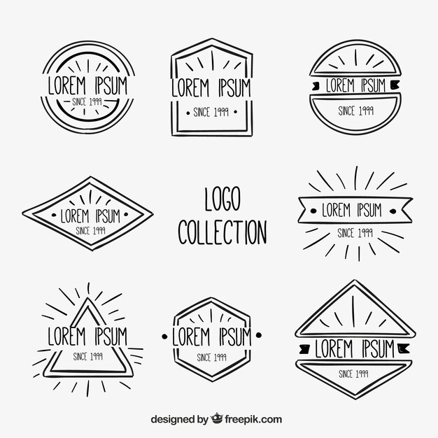 Hand-drawn assortment of eight company logos