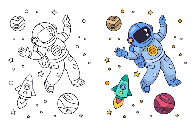 Hand drawn astronaut coloring book illustration