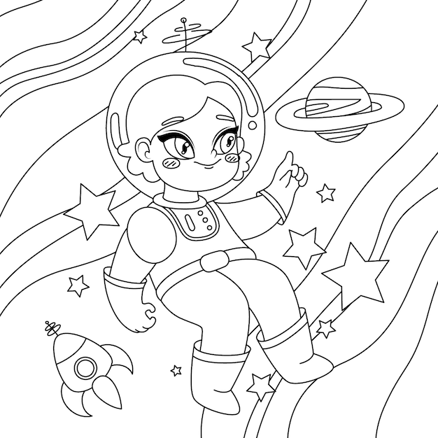 Hand drawn astronaut coloring book illustration