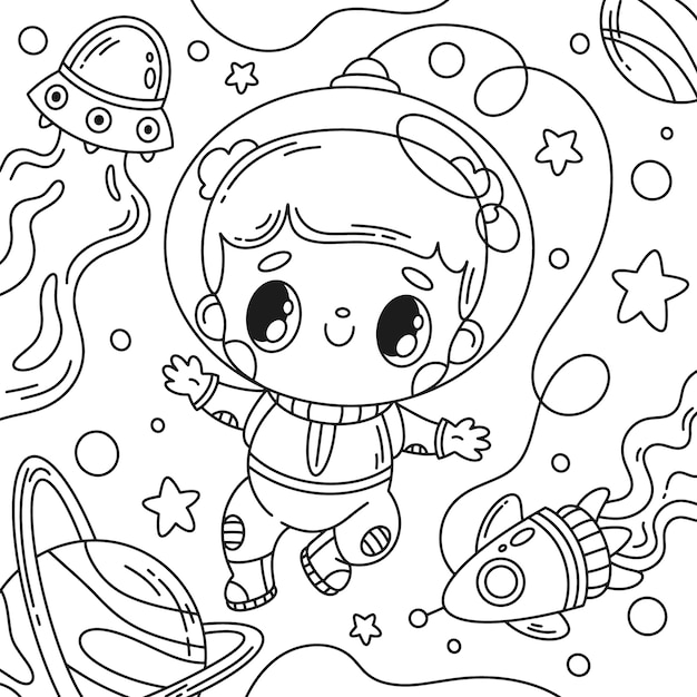 Vettore gratuito illustrazione disegnata a mano del libro da colorare dell'astronauta