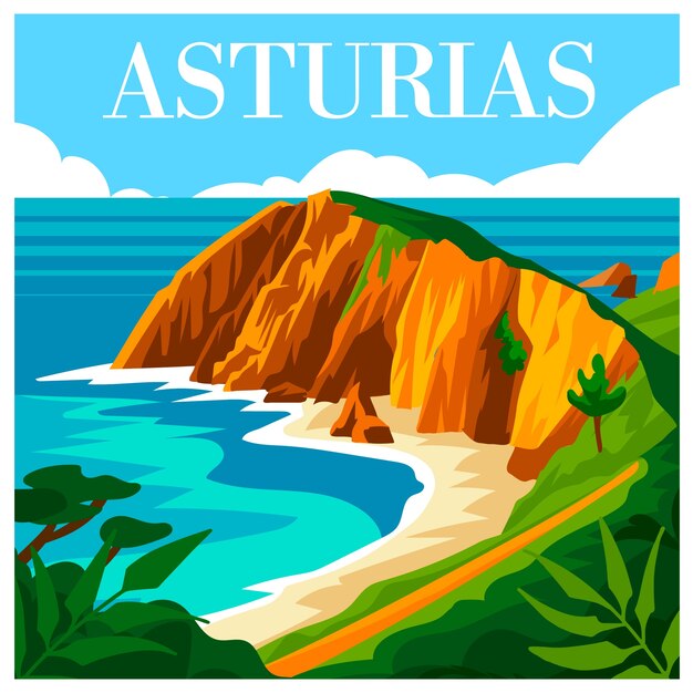 Hand drawn asturias sea illustration