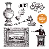 Free vector hand drawn auction set