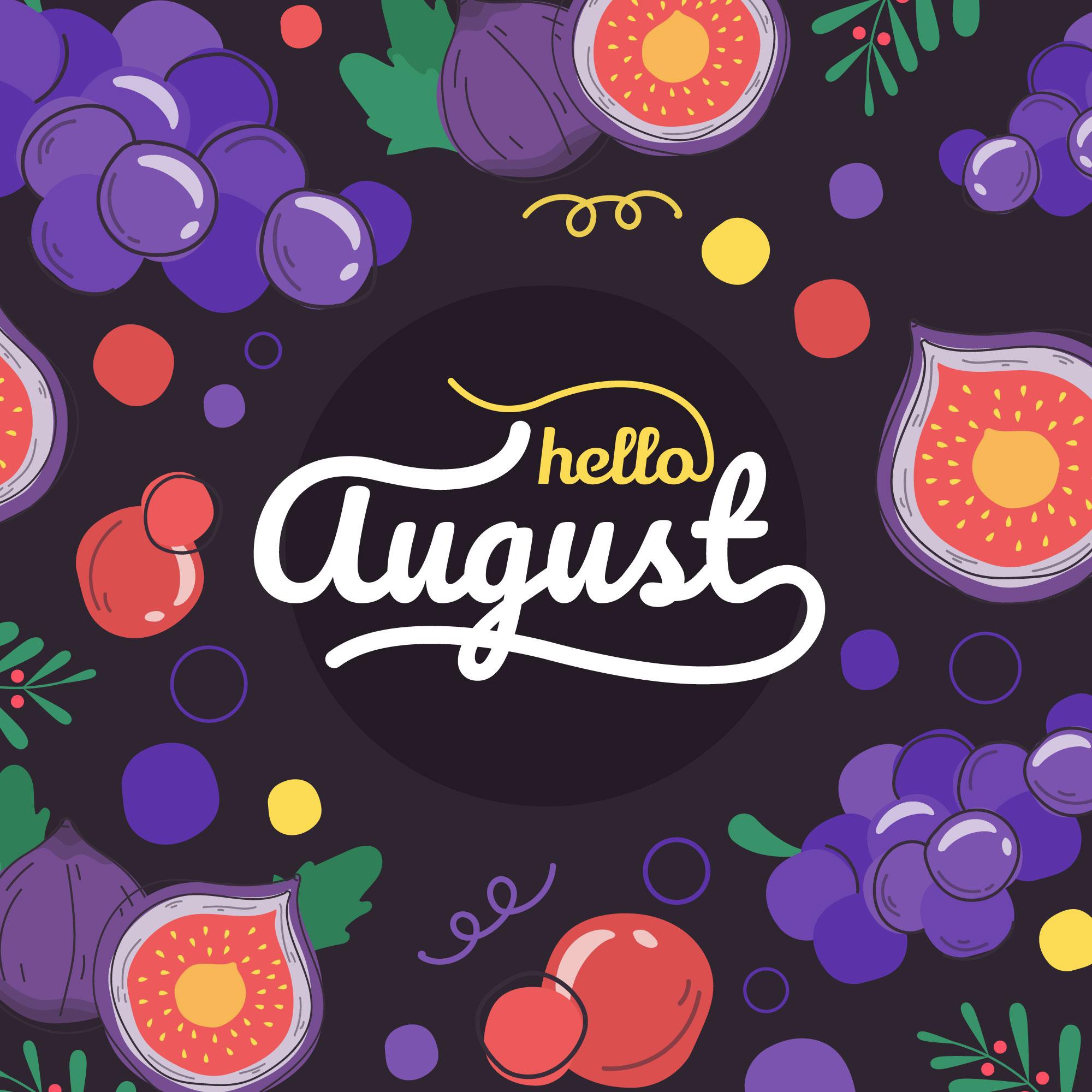 Hand drawn august lettering with fruits