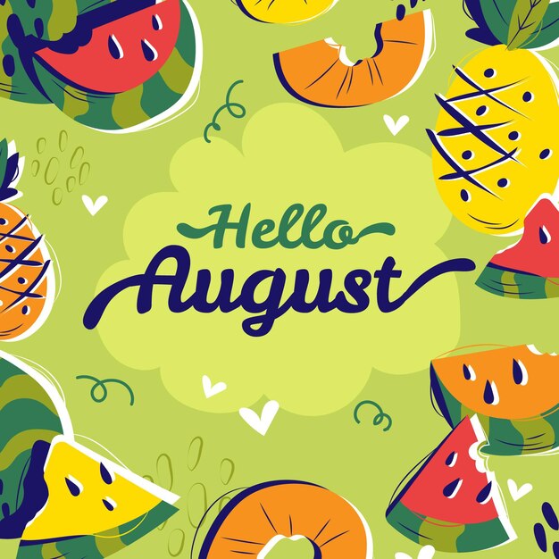 Hand drawn august lettering with fruits