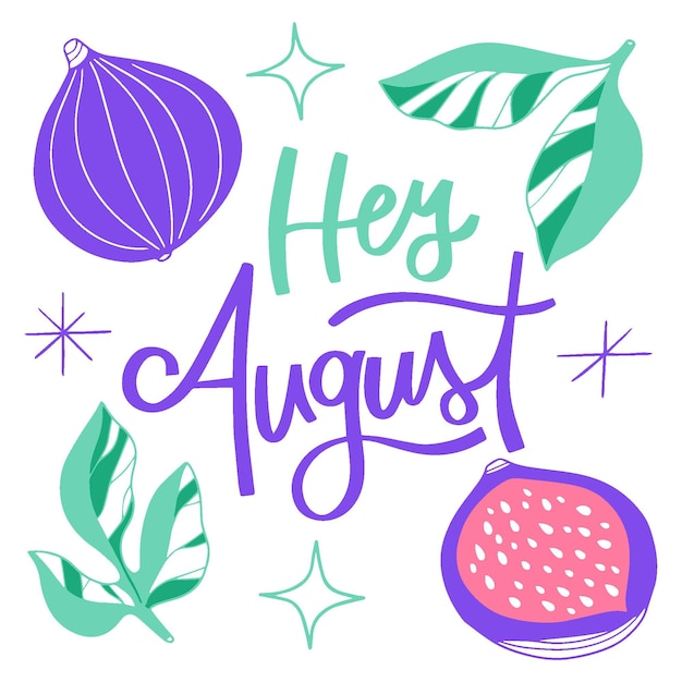 無料ベクター 果物と手描きの8月のレタリング