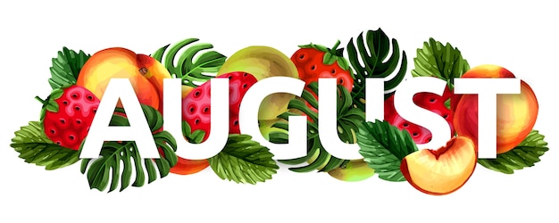 Бесплатное векторное изображение Ручной обращается август надписи с фруктами