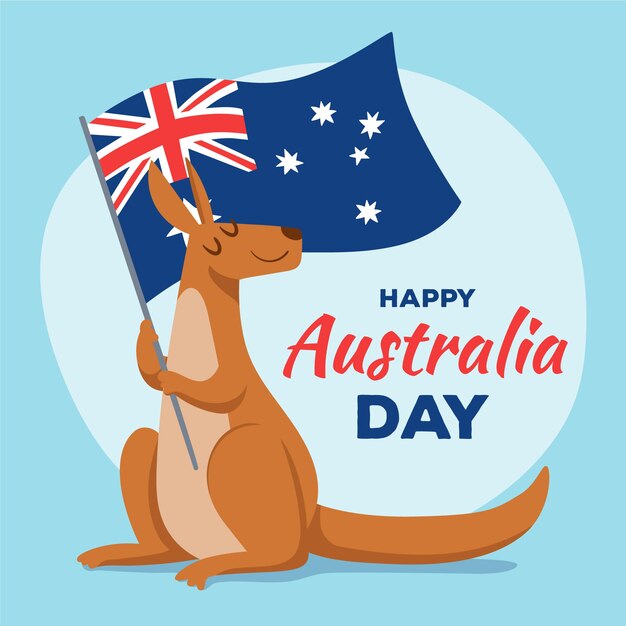 Hand drawn australia day with kangaroo and flag